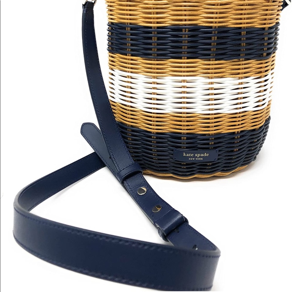 New Kate Spade buoy medium tricolor wicker drawstring bucket bag - Picture 7 of 11